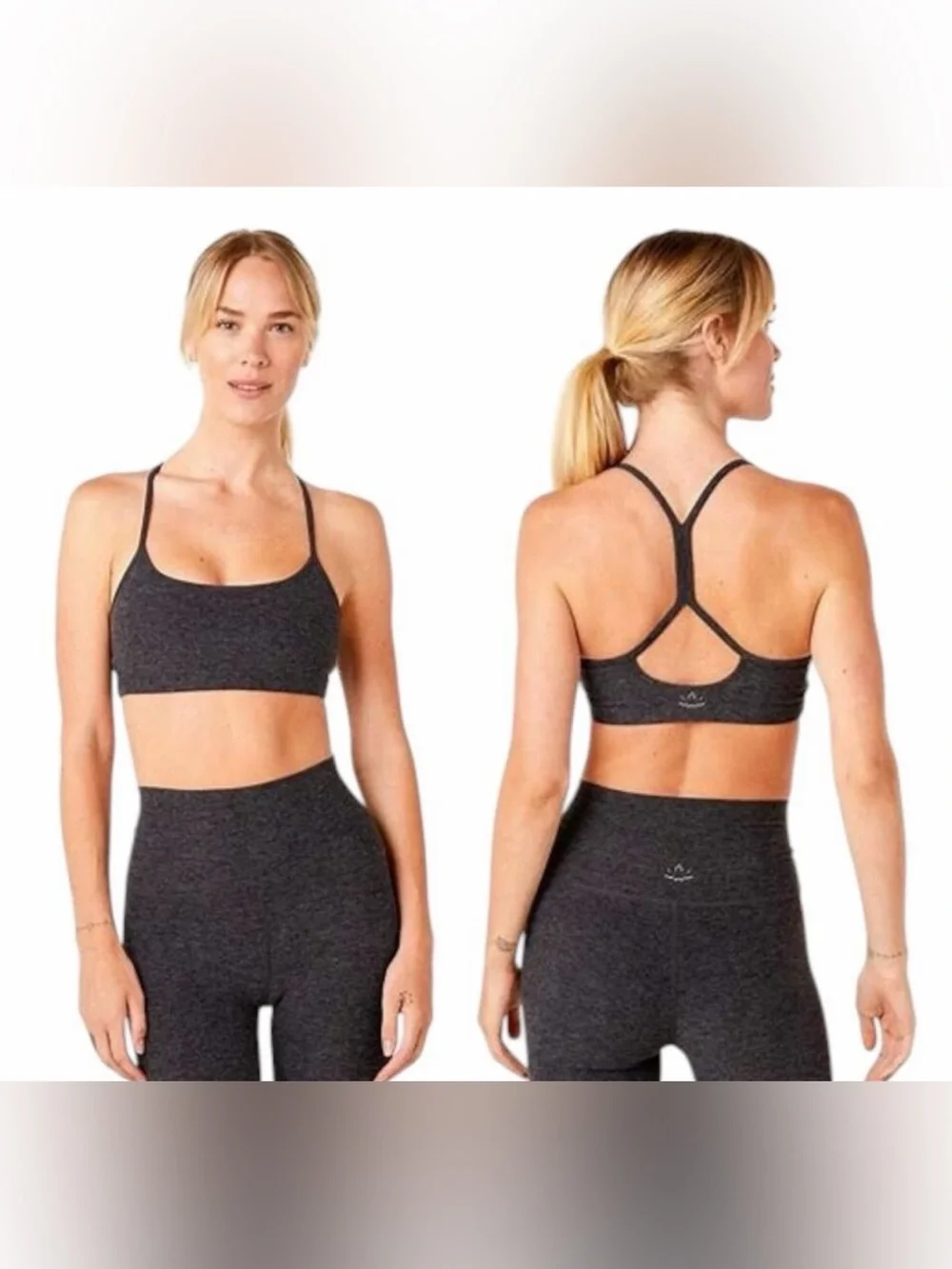 BEYOND YOGA Spacedye Enlighten Racerback Gray Sports Bra Black Charcoal Size S